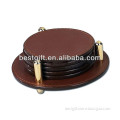 Promotional item round Custom leather coaster with metal insert